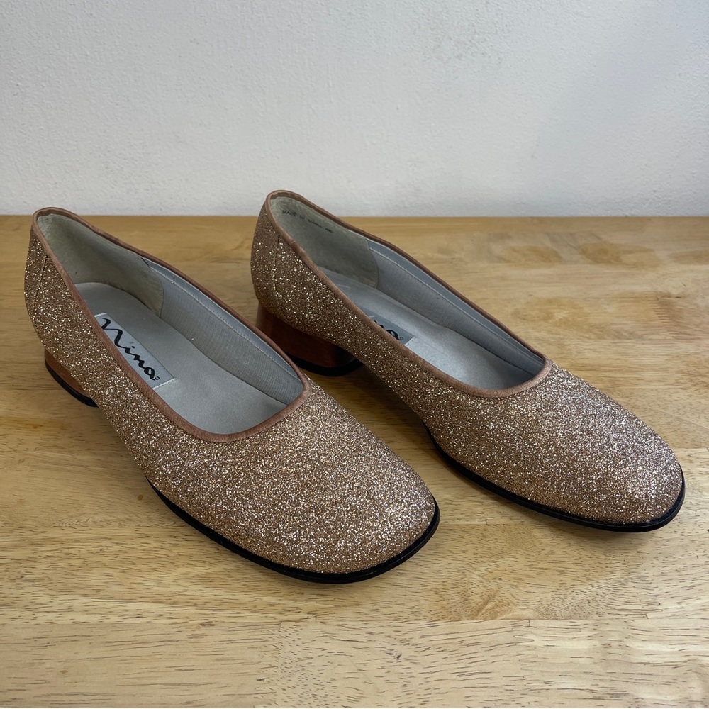 Nina Rose Gold Glitter Sparkle Flat Heels Size 9